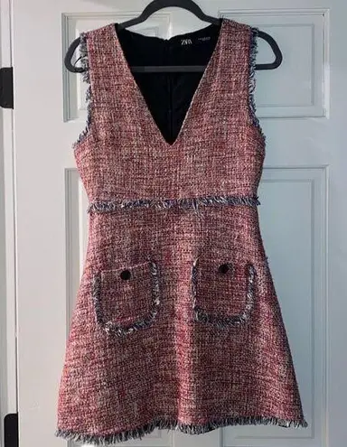 ZARA  Red Blue and White Tweed Dress