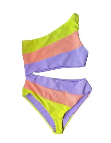 Beach Riot NEW Joyce One Piece Ribbed Cutout Swimsuit One Shoulder Ribbed Large