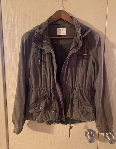 Ashley by 26 International Army Green Cargo Jacket with Drawstring & Hood