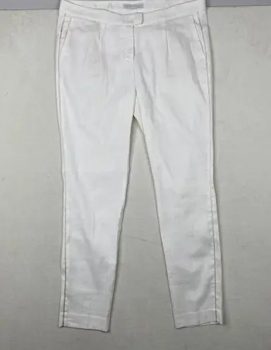 FABIANA FILIPPI White Linen Blend Gold Accents Skinny Flat Front Pant Size 44/M Size M