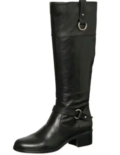 Bandolino Cavana Black Leather Riding Boots Size 8.5 w/buckle Detail