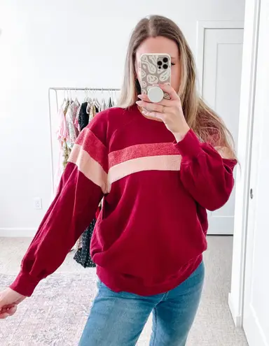 The Great . Maroon Striped Crewneck Sweatshirt