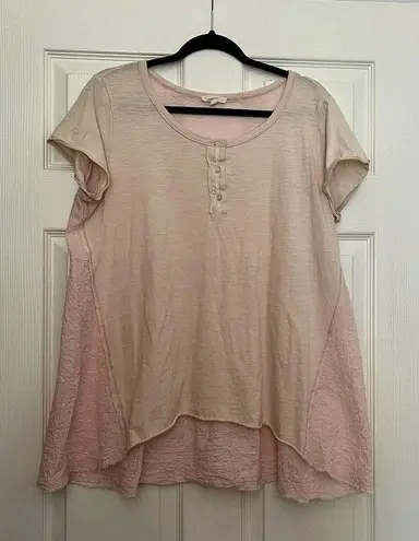 Mystree Women’s Neutral Pink Tunic Shirt Size Large 3 Buttons