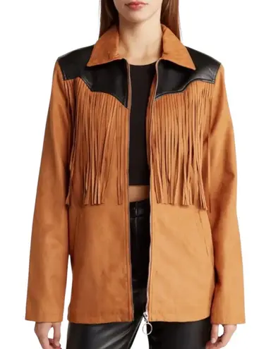 We Wore What Fringe Western Faux Suede Jacket Acorn Brown and Black Medium NWT