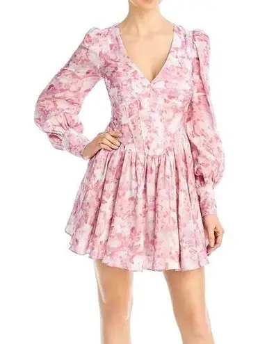 Bardot NWT Zelina Long Sleeve Mini Dress Corset Bodice Pink Floral Size 4 NEW