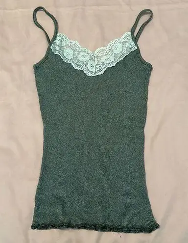 Michael Stars size S green w/green lace trim tank top GUC