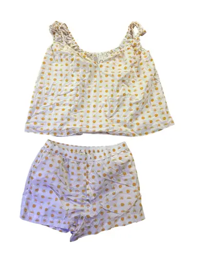 Anthropologie Agathe Mary Sunburst Matching XL Tank Shorts Boho Coastal Lounge White