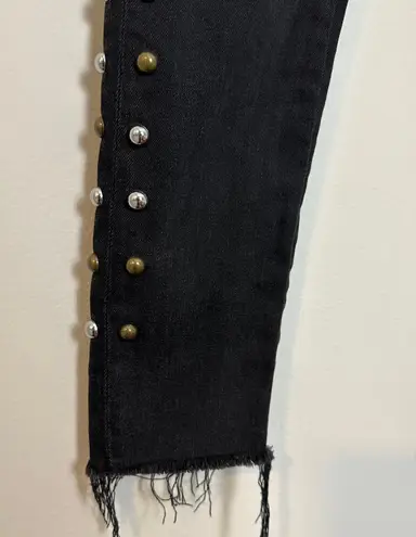 Driftwood - Black Metal Studded Jackie Skinny Raw Hem Jeans Edgy Boho Festival