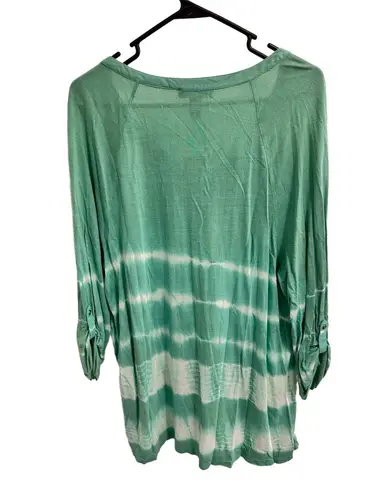 Bandolino Green Tie Dye V Neck 3/4 Sleeve Bohemian Tunic Size XXL retro