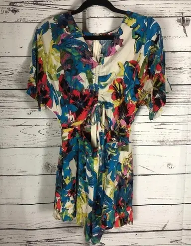 Rachel Roy Womens Floral Blue open back Romper Jumpsuit size 4
