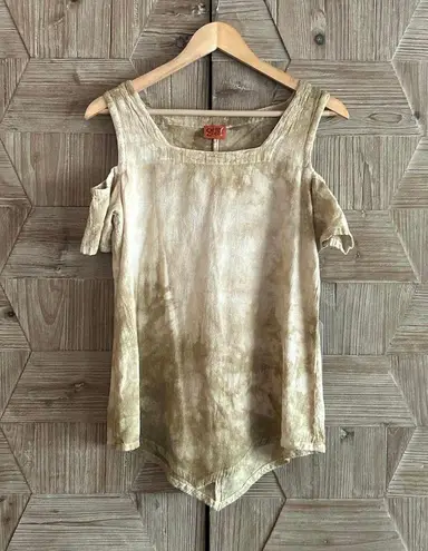 NWT Oh My Gauze! Top Size 1 (S/M) Tan Tie Dye Cold Shoulder Boho