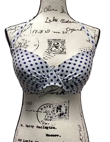 Wolf & Whistle halter bikini top. Navy on white polka dots. 36F Blue Size undefined