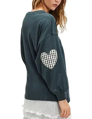 Daydreamer Gingham Heart Long-Sleeve Tee in Black, One Size New w/o Tag MSRP $98