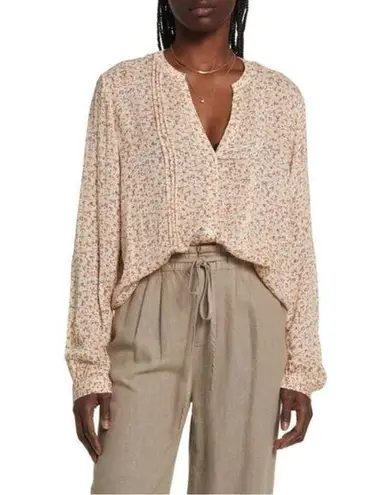 Treasure & Bond FLORAL LONG SLEEVE PEASANT BLOUSE IN IVORY- ORANGE DENSE DELIA Women's M