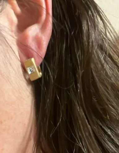 Vintage Stamped 14k Gold Wide Square Huggie Earrings