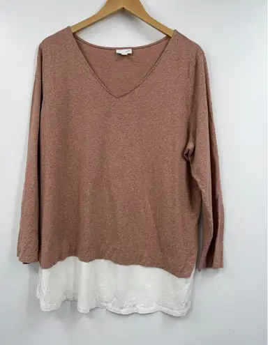 J Jill Shirt Womens Crew Neck Long Sleeve Pink White Faux Layer Top Size XL