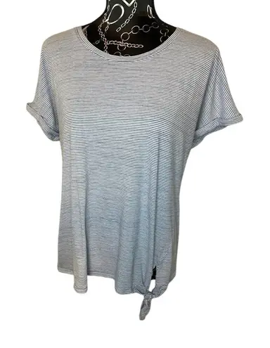 Striped T Shirt Womens Blue White Short Sleeve Tie Knot Casual Top Blue Size L