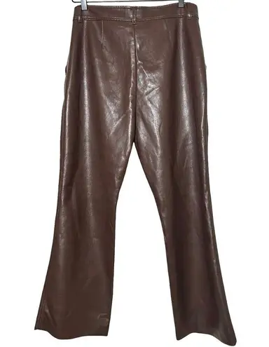 Babaton BabtonWomens Vegan Leather Flare Leg High Waisted Pants Brown Size 14