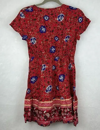 V Neck Short Wrap Swing Fit and Flare Dress in Red Sz Small