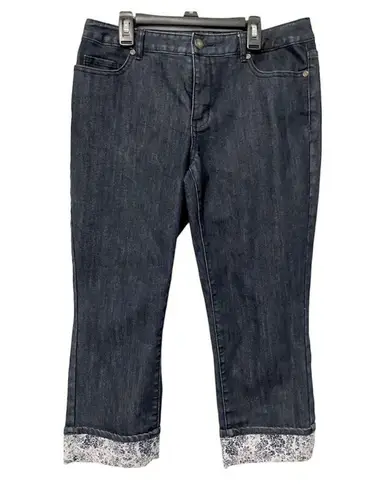 Coldwater Creek Coldwater Creek Denim Cropped Capris with Contrasting Floral Cuffs Blue Size 8