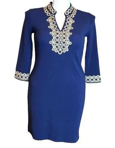 Charter Club Womens Ottoman Sheath Dress Pullover Knit Blue Gold Petite Large