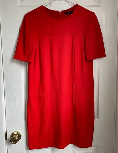 Tibi Red Orange Short Sleeve Shirt Shift Mini Dress