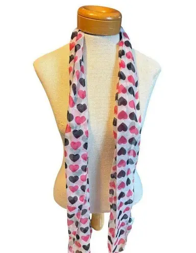 Heart Print Womens Polyester Scarf In Pink & Black With Lightweight Design