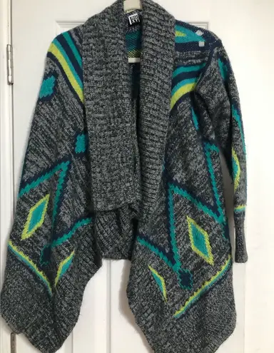 Roxy  open cardigan boho western vibrant grey green women size medium chunky knit - Image 1