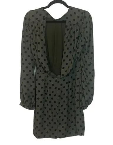 Fame and Partners  Green Black Polka Dot Puff Sleeve Mini Dress Open Back 2 NWT