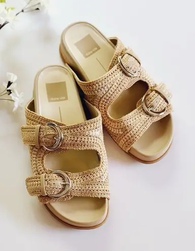 Dolce Vita Ralli Natural Multi Crochet Knit Buckle Slide Sandals Size 6