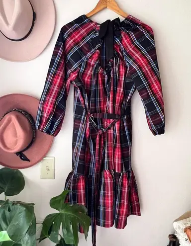 Draper James  RSVP Long Sleeve Tiered Bow Back Dress plaid tartan holiday SIZE XL