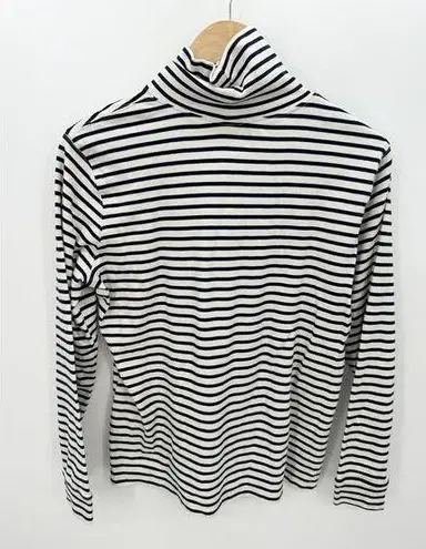 L.L.Bean  Black White Striped Turtleneck Long Sleeve Shirt Cotton Women Large Reg