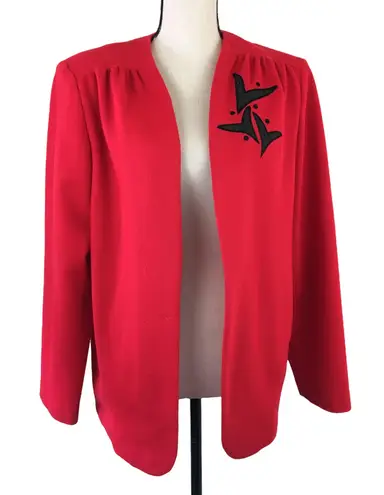 Vintage 70s Lady Graff Red Felt Blazer Jacket Appliqué Black Design L Size L
