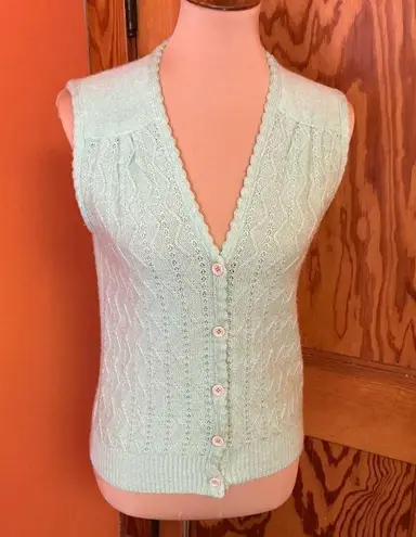 Vtg 70s mint green cardigan vest Size M