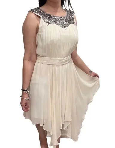 Marchesa Notte Silk Dress Embellished Beaded Neck bridal engagement wedding Size 10