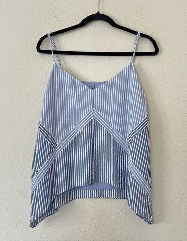 BCBGMAXAZRIA  Blue Cora Striped Asymmetrical Spaghetti Strap Tank Top Size Medium