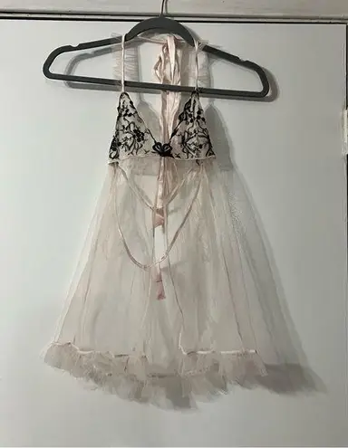 Victoria's Secret  Pink Sheer Chemise Gown Sexy Lingerie Embroidered Mesh Halter