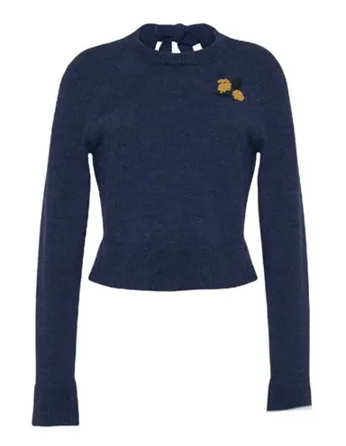 CARA CARA PAULI ALPACA WOOL CROPPED BLUE ROUND CREW NECK SWEATER S