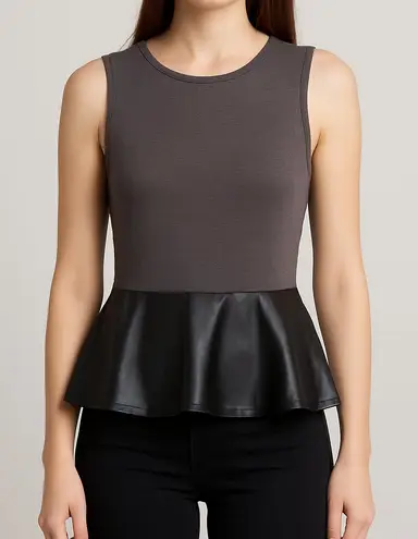 Truly Dear Faux Leather Peplum Top Black