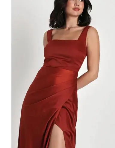 Lulus Rust Orange Satin Square Neck Maxi Dress Size XL