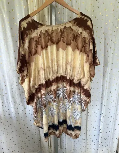 Coco Beach Hawaii Hawaiian Floral Hibiscus Tropical Earthy Swim Cover Up Dress Brown Size undefined