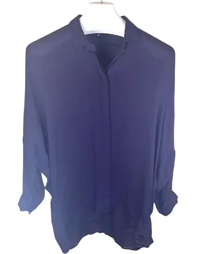 Babaton Aritzia Women's Silk Blouse Size Large Deep Plum Collared Long Sleeve