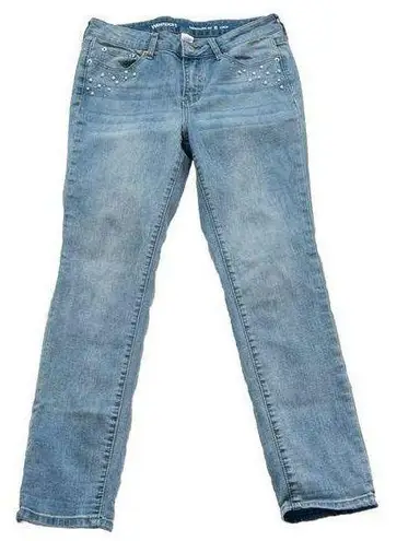 Westport Signature Fit Crop Jeans Pearl Bead Accents Light Wash Stretchy Size 8