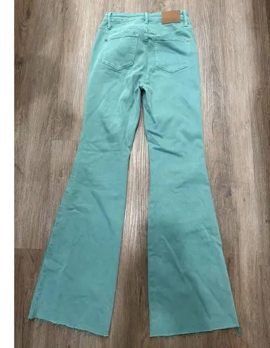 Judy Blue Wide Flare Jeans Women's 3/26 Garment Dyed Light Green Stretch Denim