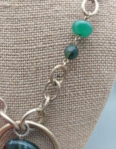 Lia Sophia Gold Tone & Green Chunky Chain Pendant Necklace Statement Boho 18"