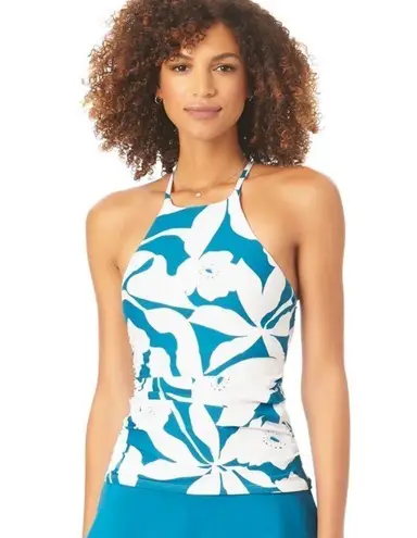 Anne cole New.  teal and white floral tankini top. Medium . Retails $82