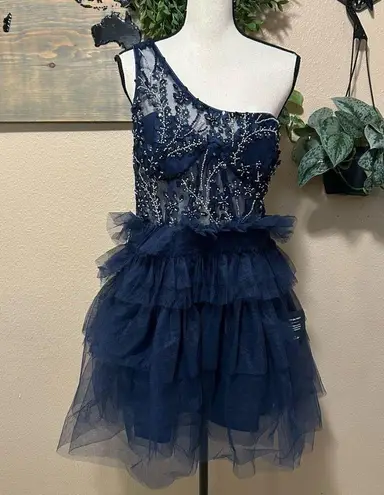 Lulus Fanciful Charm Navy Mesh Beaded Tiered One
