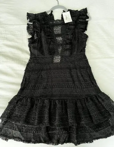 Olivaceous Black Crochet Mini Dress