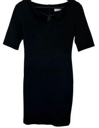 MM.LaFleur size 0 classic black sheath dress split neck career office work wear