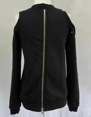 Central Park West New Distressed Cold Shoulder Zip Back Los Feliz Sweatshirt Black